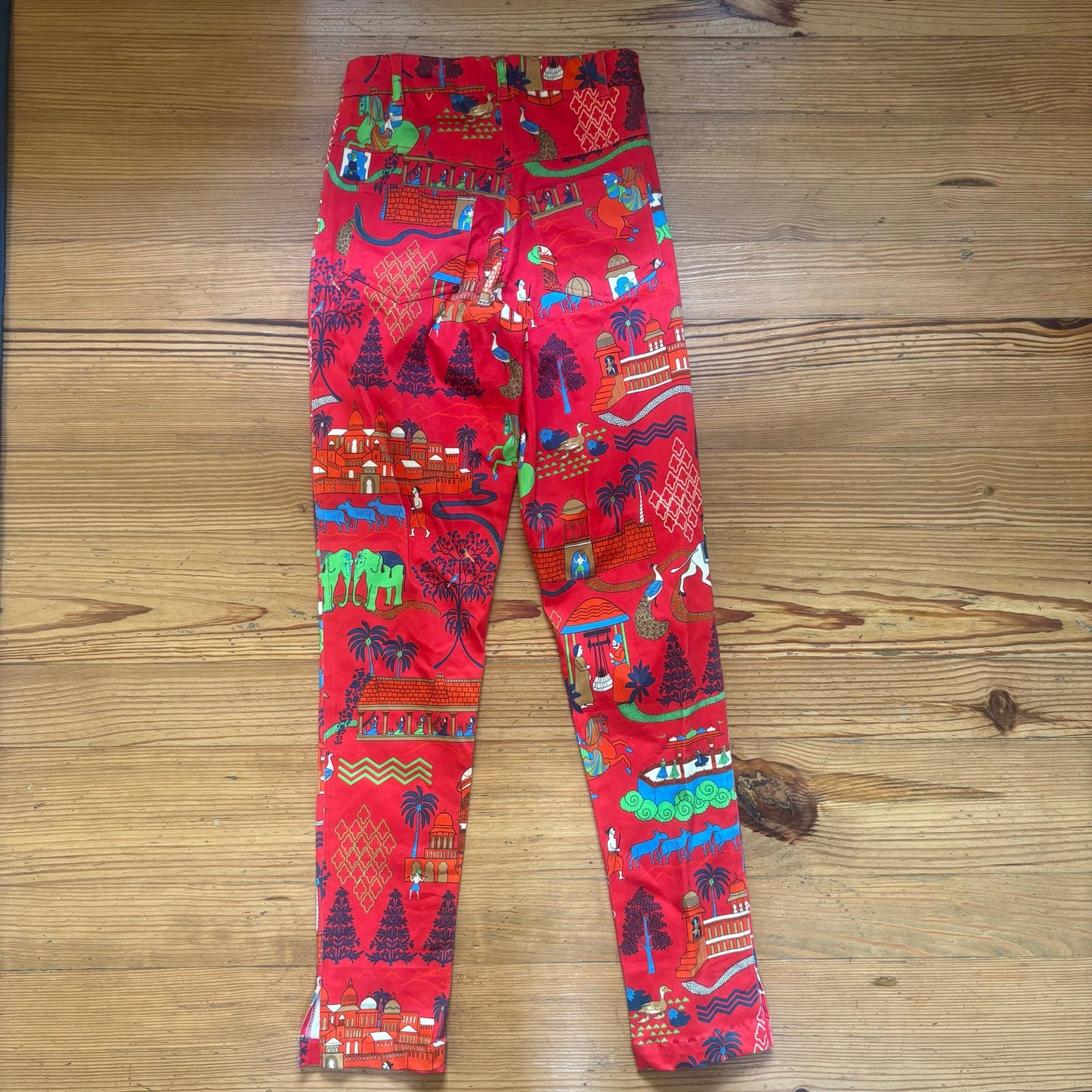 NWT Gretchen Scott red Asian print high rise skinny pants SIZE XXS