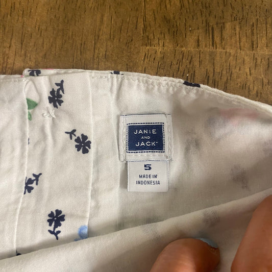 Janie and Jack white pink blue floral off shoulder sleeve tank shirt SIZE 5