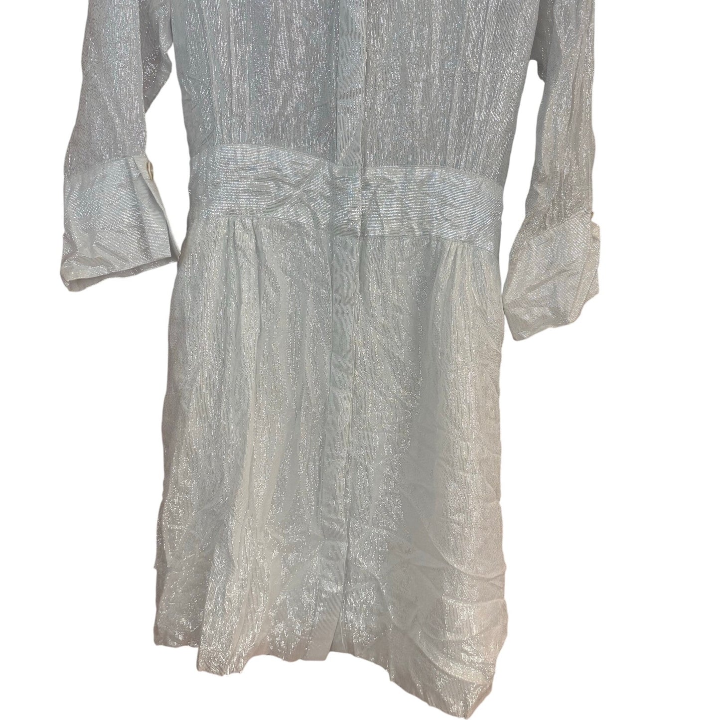 NWT Gretchen Scott silver metallic sheer long sleeve button up SIZE XL