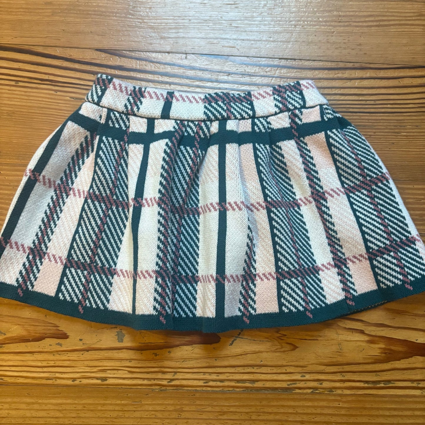Pink Teal plaid cotton elastic waistband flare toddler skirt SIZE 2T