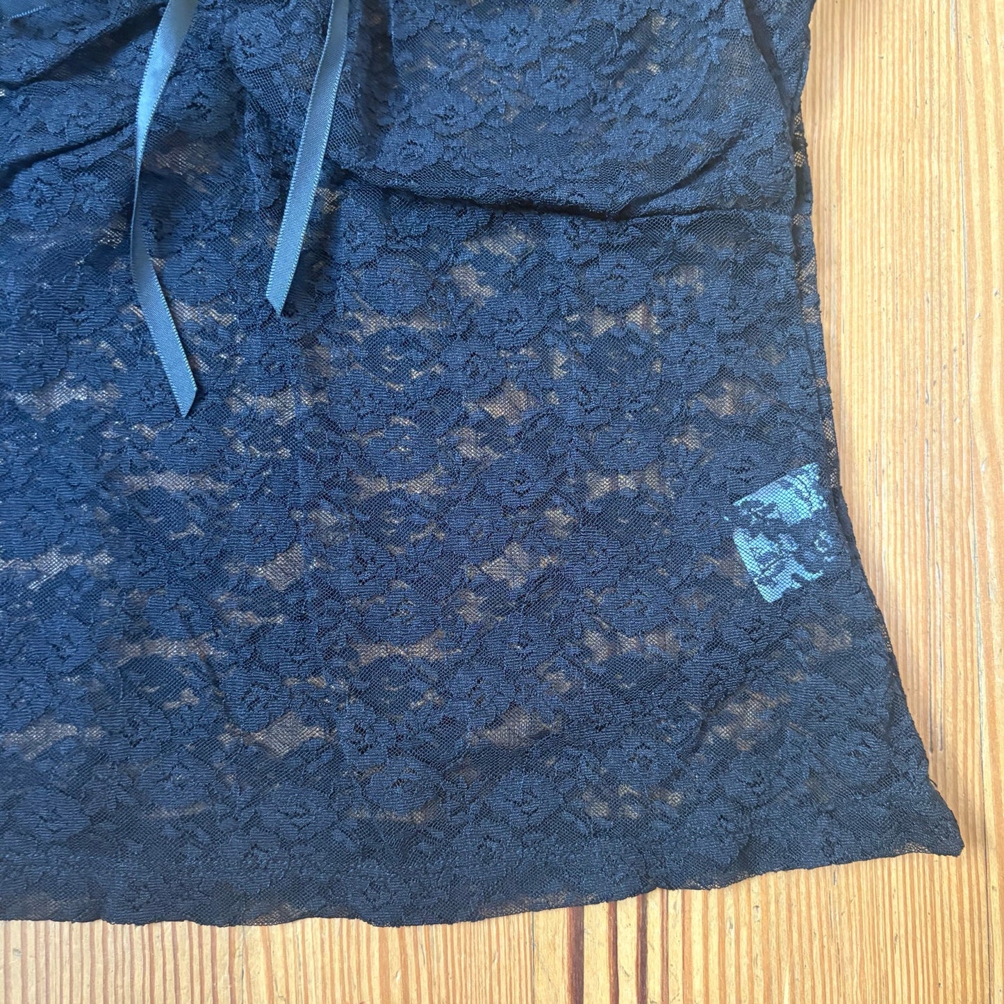 Brandy Melville black lace sheer babydoll ribbon bow tank SIZE OS