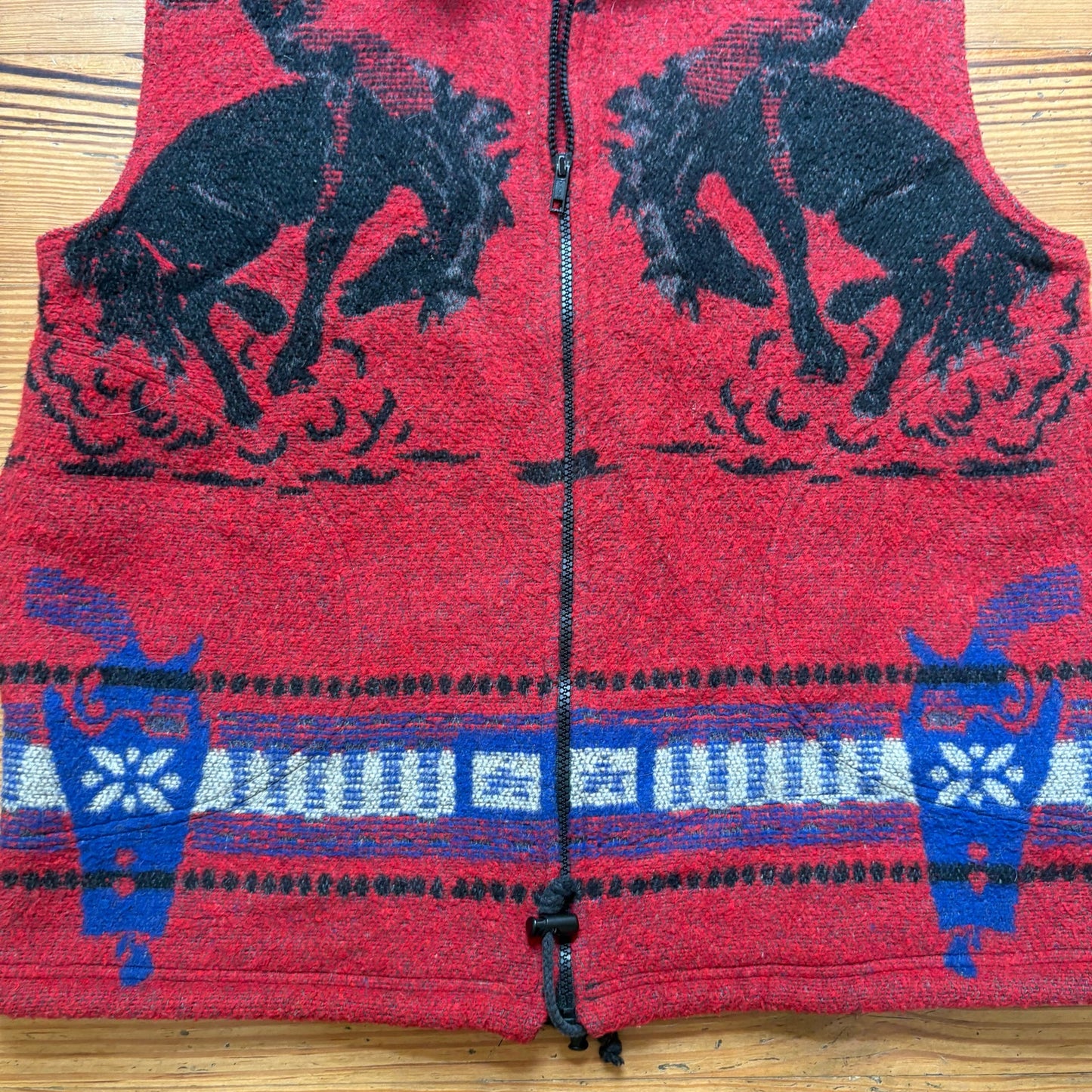 Wooded River 90s red wool cowboy horses full zip mens western west SIZE M