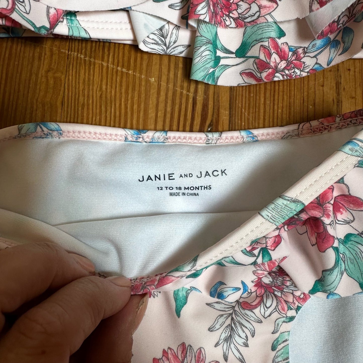 Janie and Jack pink floral two piece halter swimsuit SIZE 12-18M
