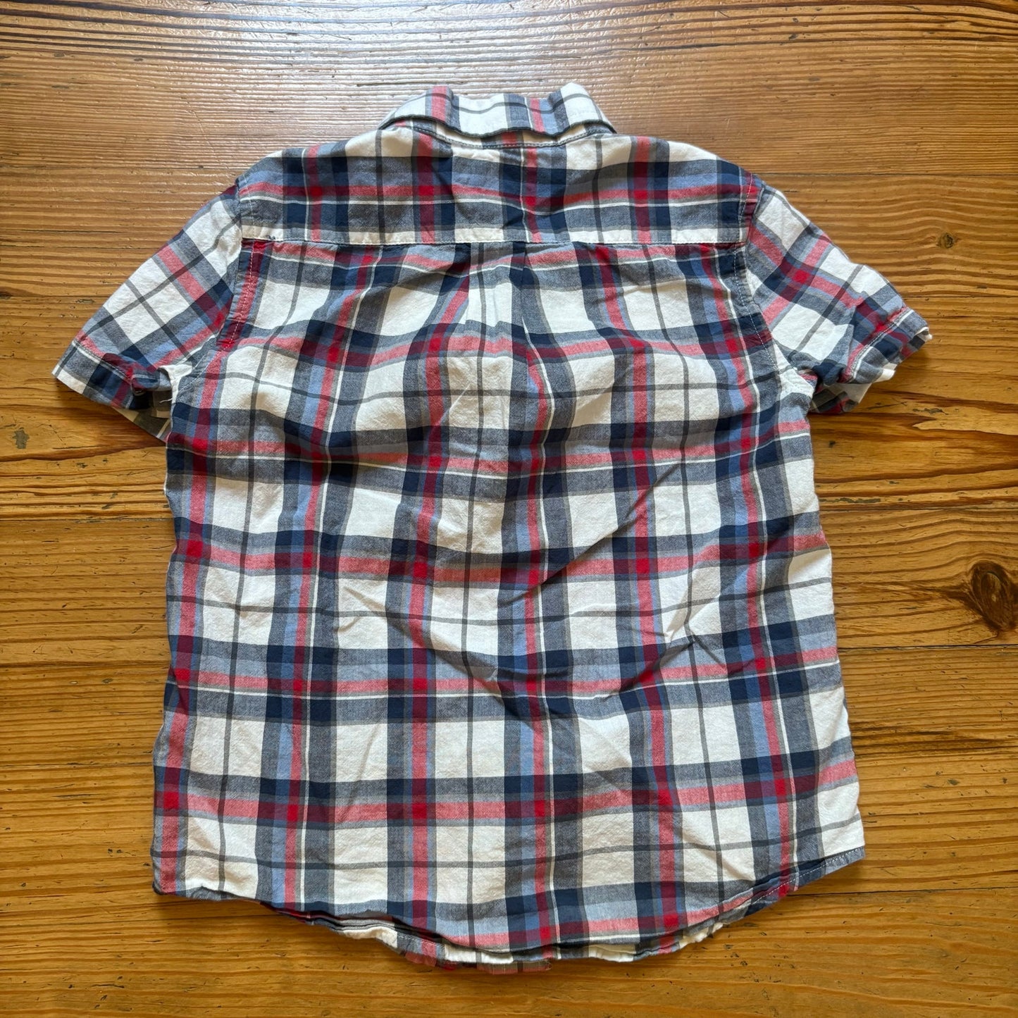 Ralph Lauren blue white red plaid short sleeve button up boys polo shirt SIZE 6