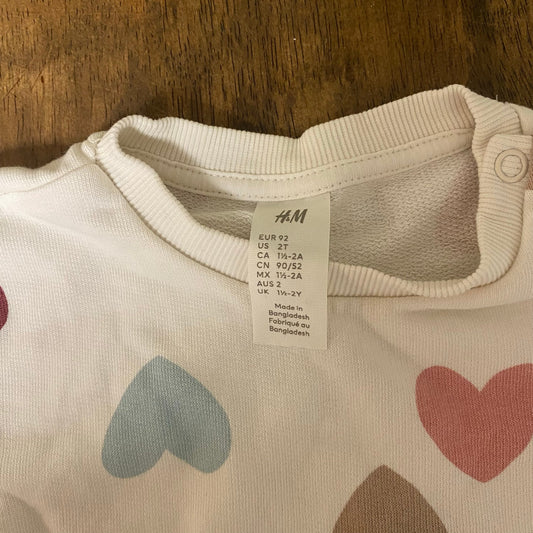 H&M ivory neutral hearts crew sweatshirt SIZE 2T