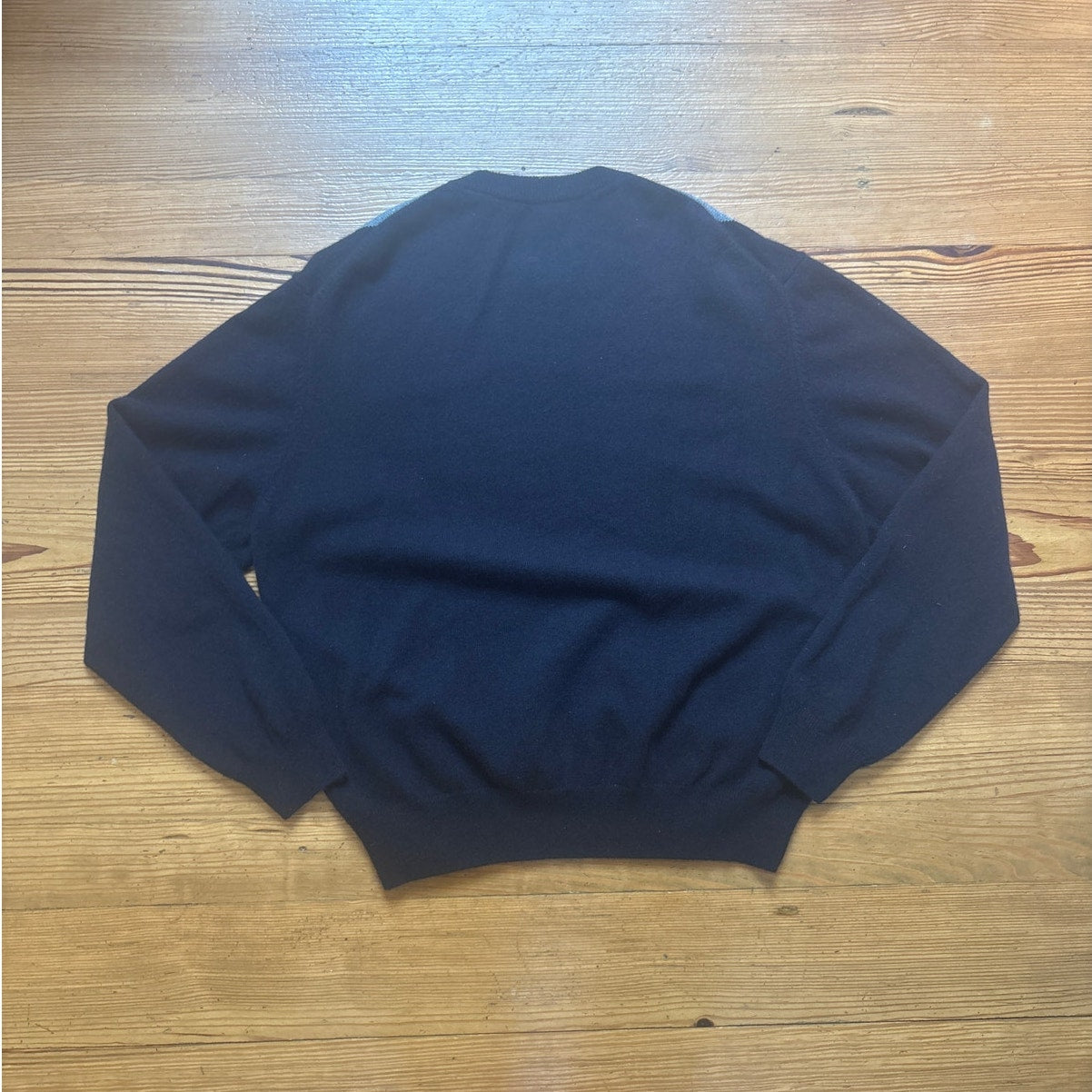 Paolo Mondo cashmere dark navy gray argyle crew mens sweater SIZE XL