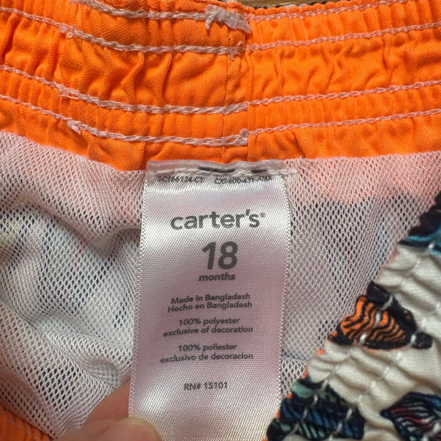 Carter's white colorful surfboard boys swim trunks swimsuit SIZE 18M