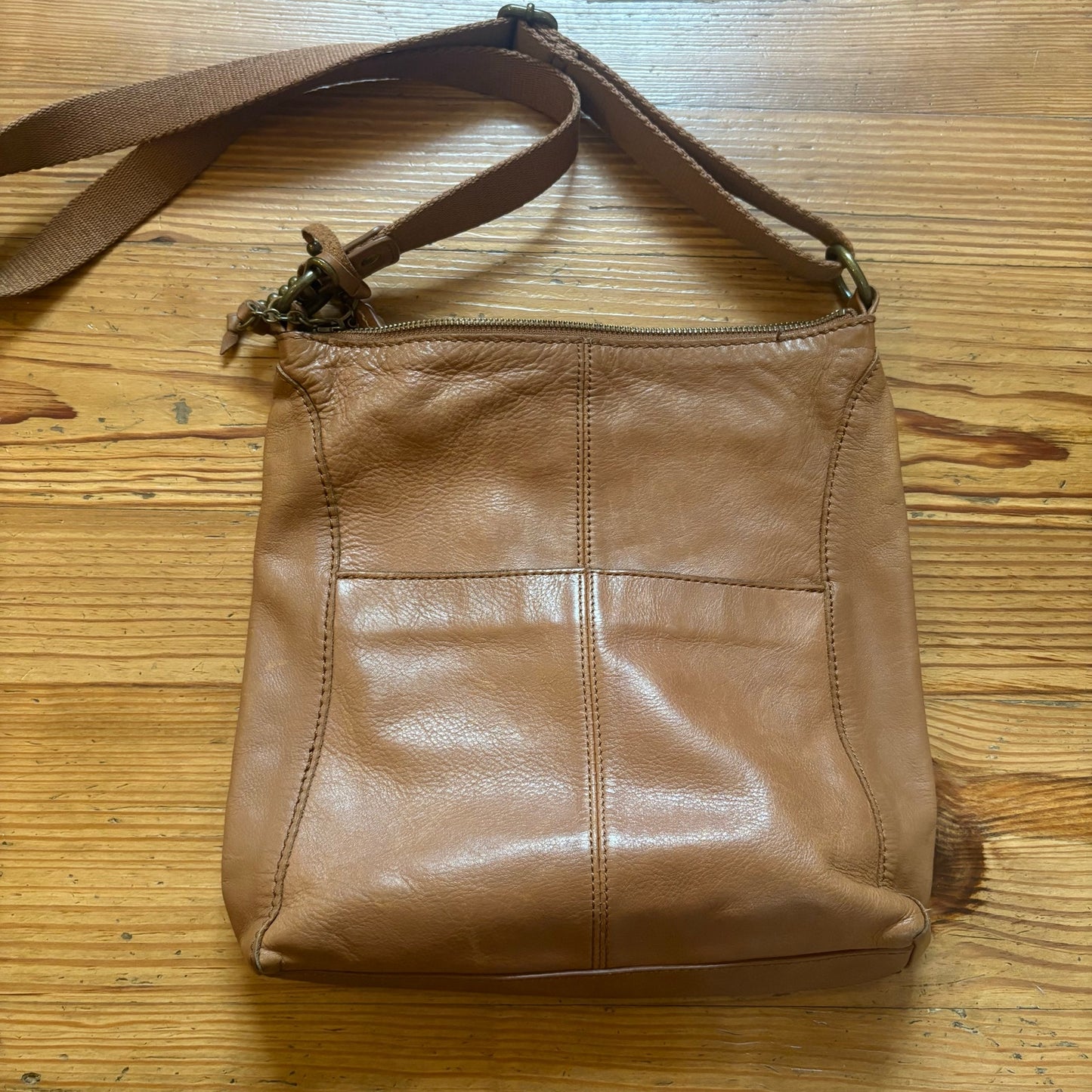 The Sak light brown leather floral embossed shoulder bag