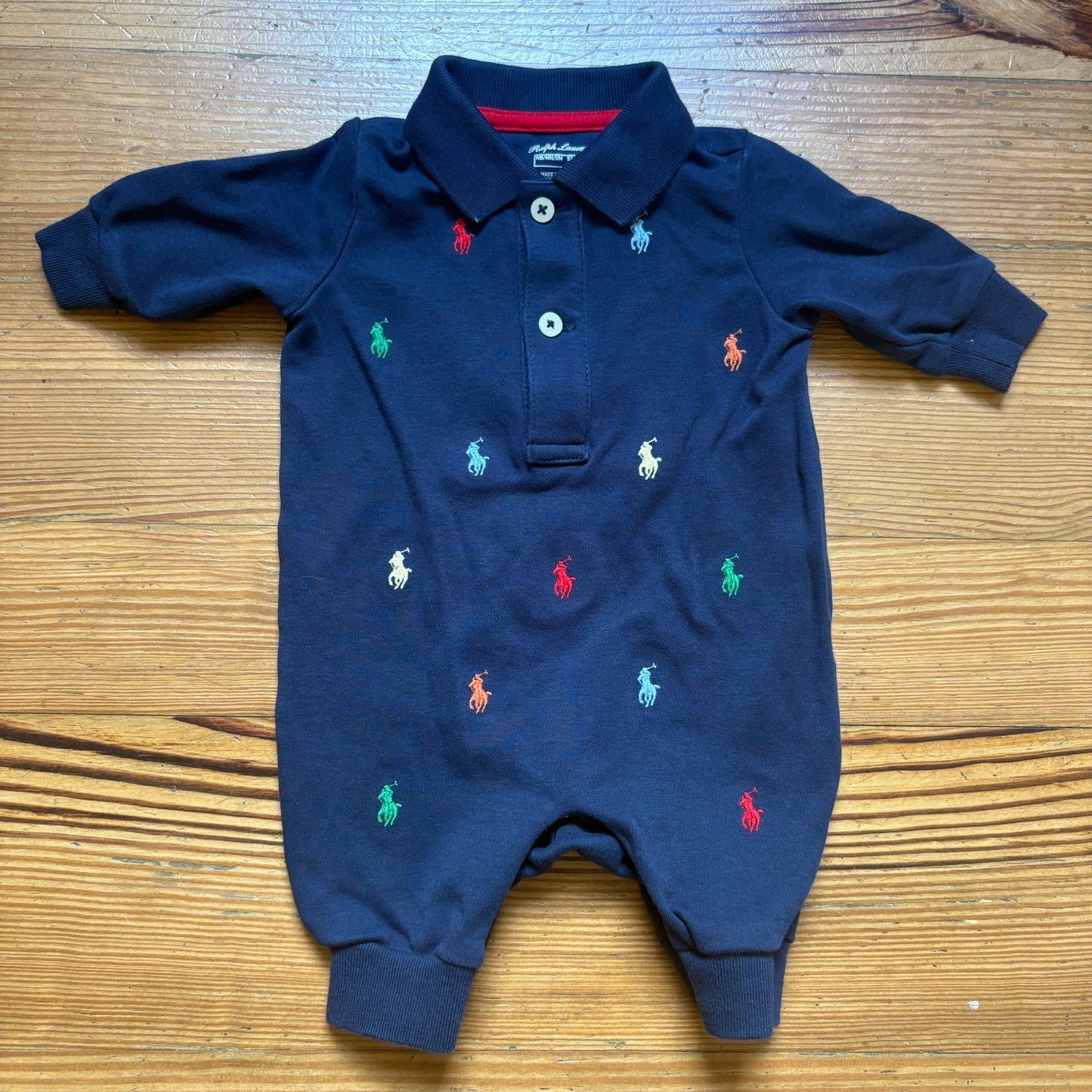 Polo Ralph Lauren blue colorful pony embroidered polo bodysuit SIZE NB