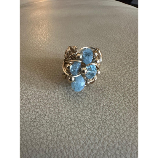 14kt Gold Filled wire ring with Aquamarine Stones Size 6