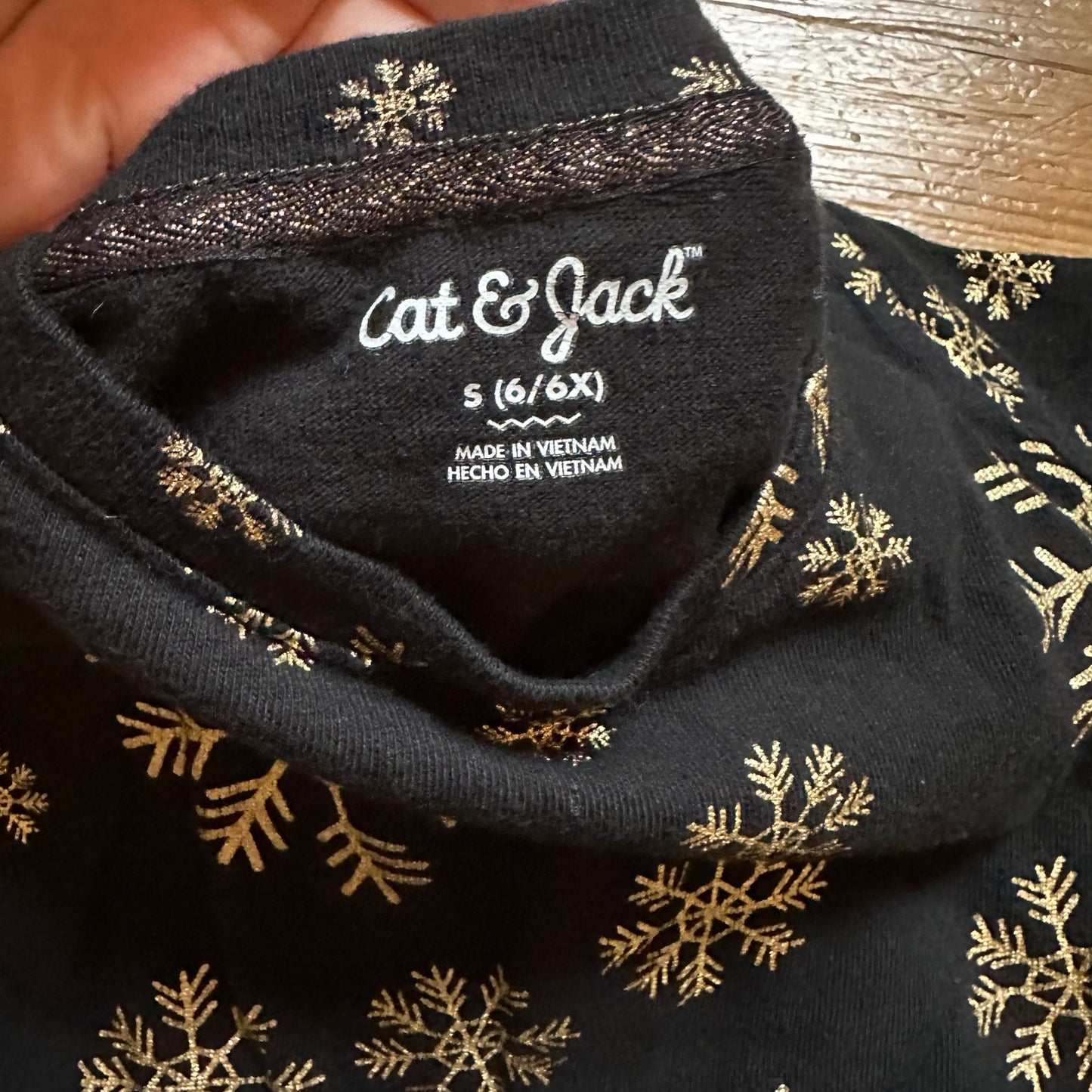 Cat and Jack black gold snowflake long sleeve cotton dress SIZE 6/6X