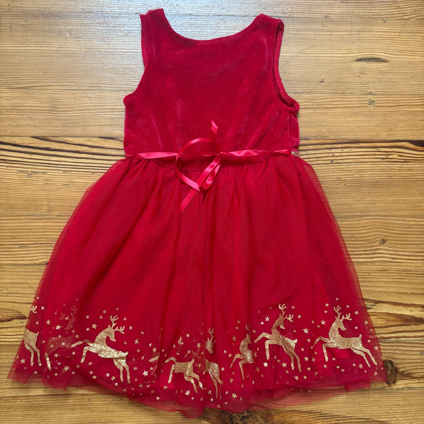 Lilt red sleeveless Christmas gold reindeer tulle girls dress SIZE 6
