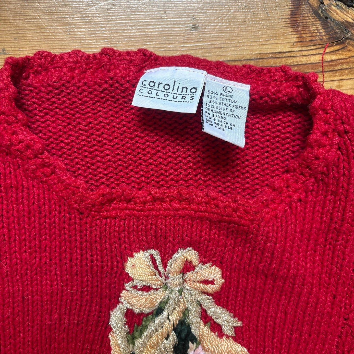 Carolina Colours red knit vintage Christmas holiday sweater SIZE L