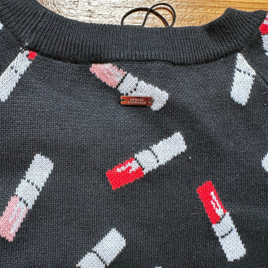 NWT Armani Exchange black lipstick print long sleeve crew sweater SIZE XS