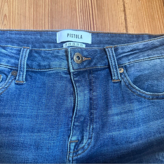 Pistola medium wash raw hem mid rise cropped pant SIZE 28
