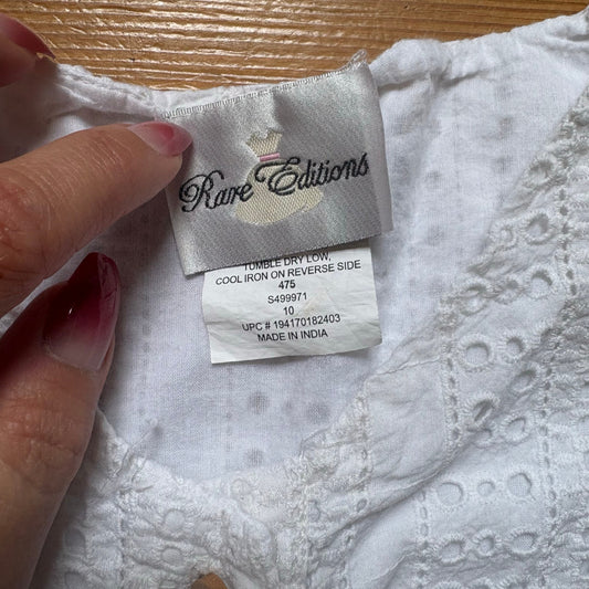 Rare Editions white eyelet ruffle sleeve button up girls dress SIZE 10