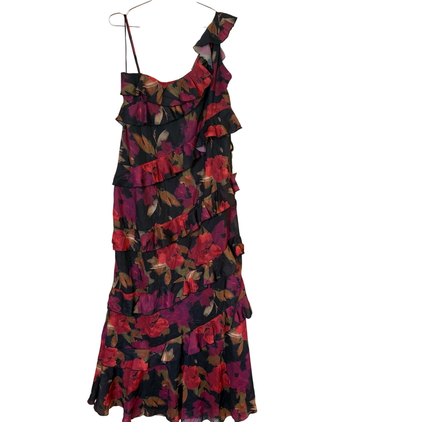 NWT Boohoo red black ruffle sleeveless asymmetrical maxi dress SIZE 16