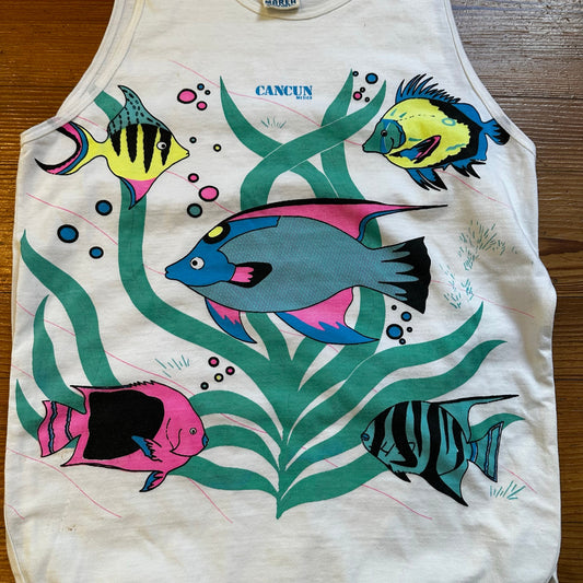 Marea Sport Cancun Mexico 90s white neon fish graphic tank SIZE M