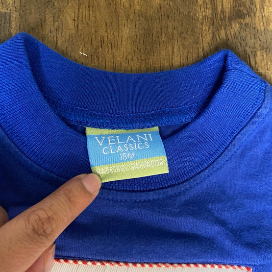 Velani Classics blue firetruck fire short sleeve smocked boys shirt SIZE 18M