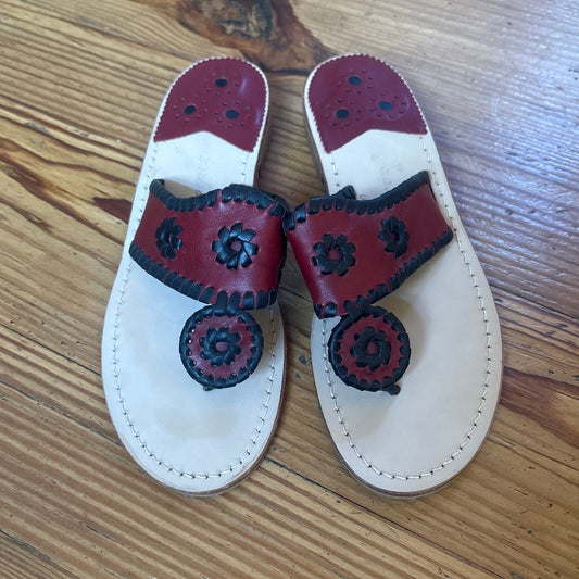 Jack Rogers Navajo red black leather thong heel sandals SIZE 7