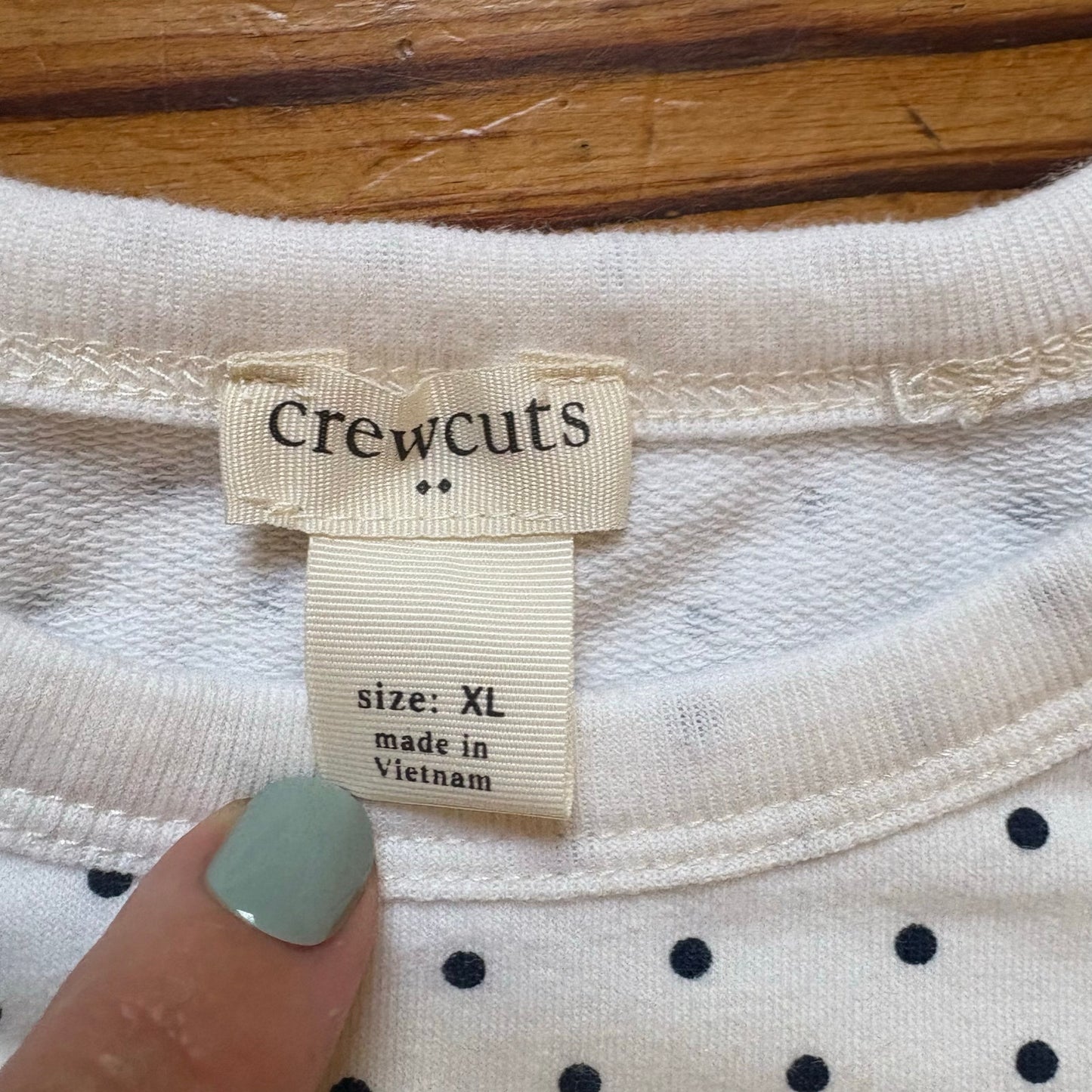 Crewcuts white black polka dot long sleeve scalloped hem girls shirt SIZE XL