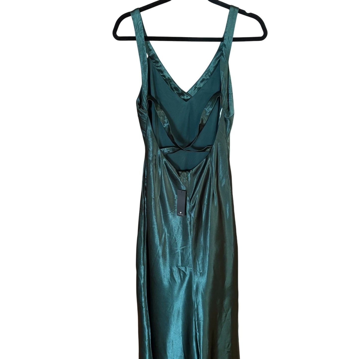 NWT Lulus dark green satin low back long formal gown dress SIZE L