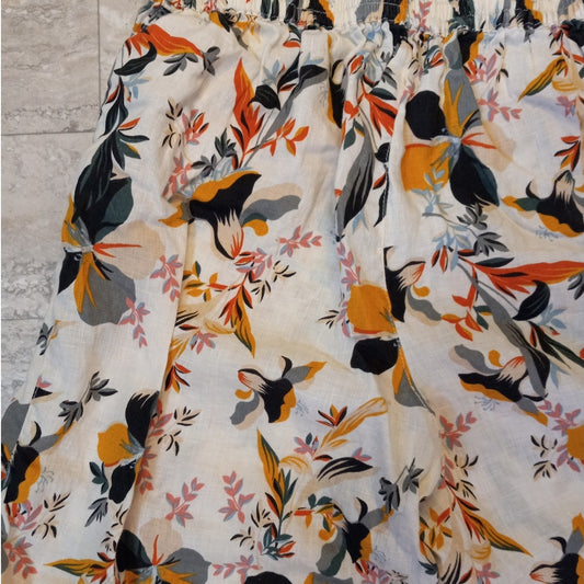 Rachel Zoe floral wide leg cropped linen pull on elastic waist pants SIZE M