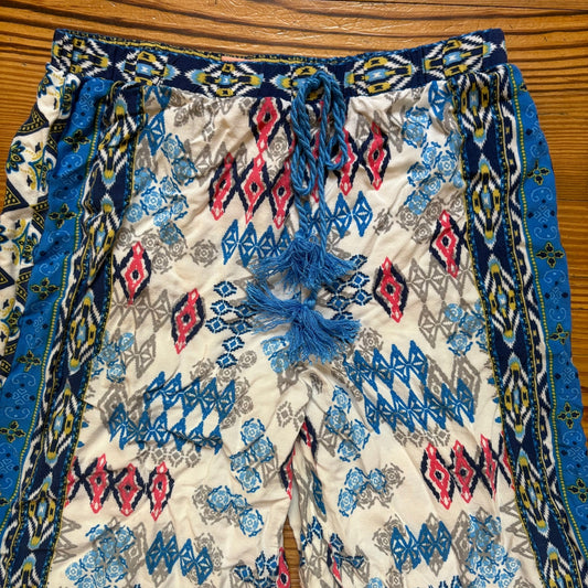Flying Tomato blue white patterned wide leg elastic waistband pants SIZE S