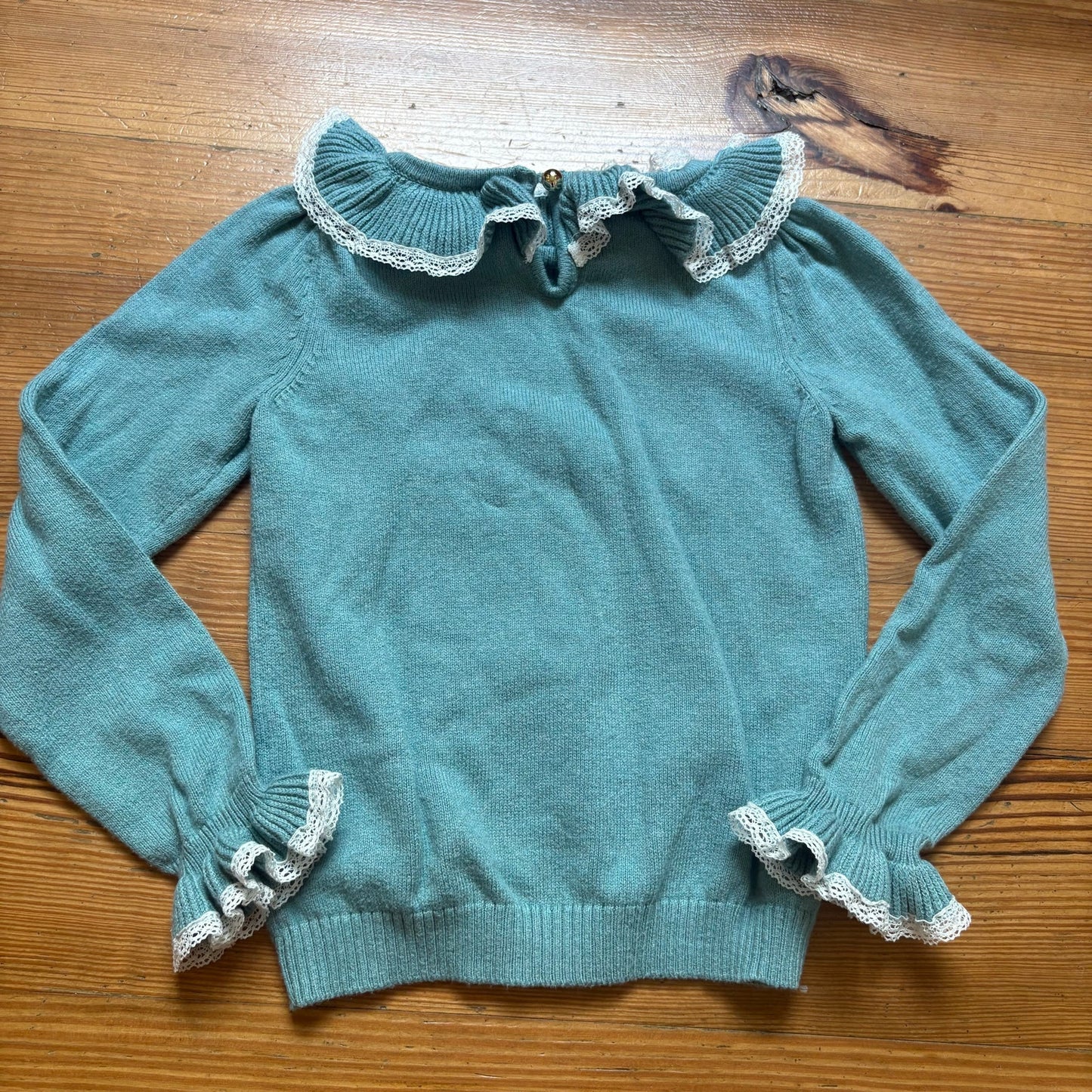 Janie and Jack teal blue knit ruffle collar long sleeve sweater SIZE 6