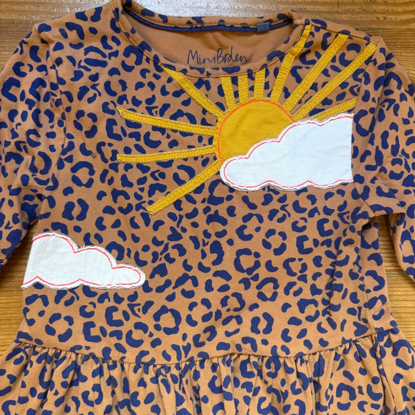 Boden cheetah print animal rainbow embroidered long sleeve girls dress SIZE 7