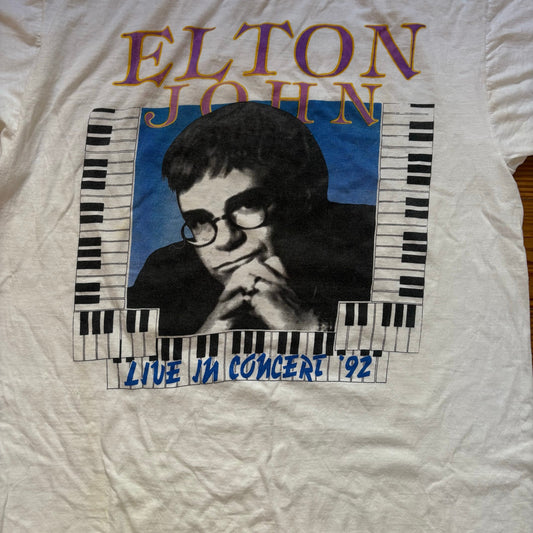 Vintage 1993 Elton John live in concert white short sleeve shirt SIZE XXL