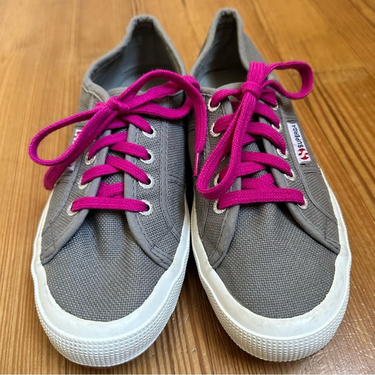 Superga gray canvas pink laces low top sneaker SIZE 37.5/ 7