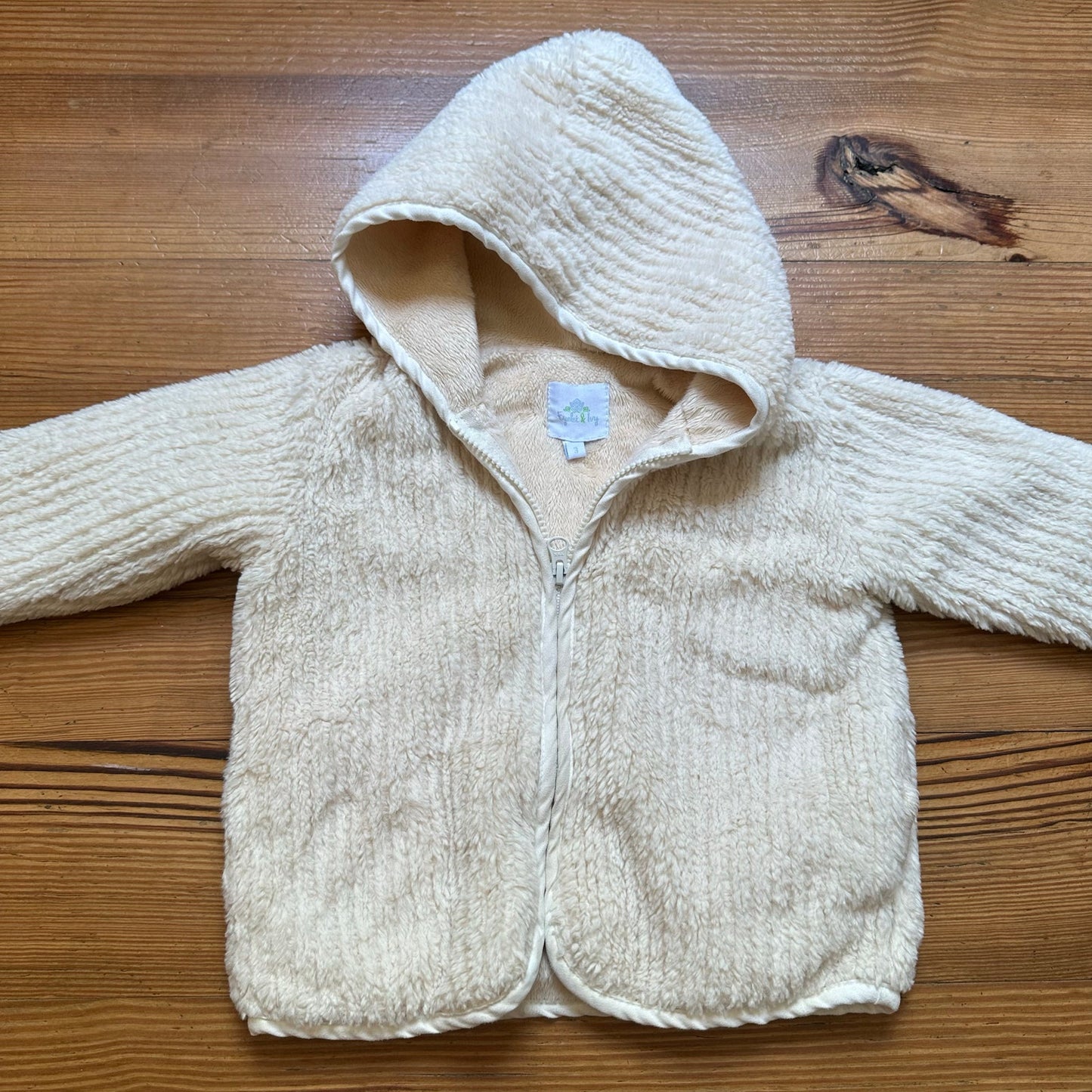 Eyelet & Ivy toddler ivory ribbed fleece hooded full zip sweater SIZE 3