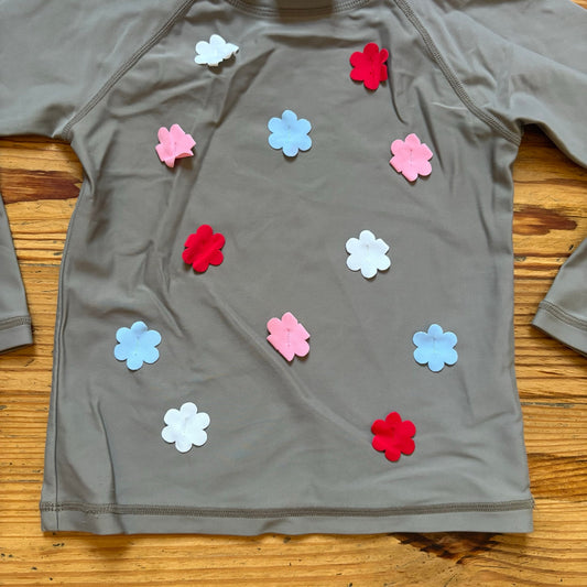 Hanna Andersson gray floral long sleeve rash guard swim top SIZE 3