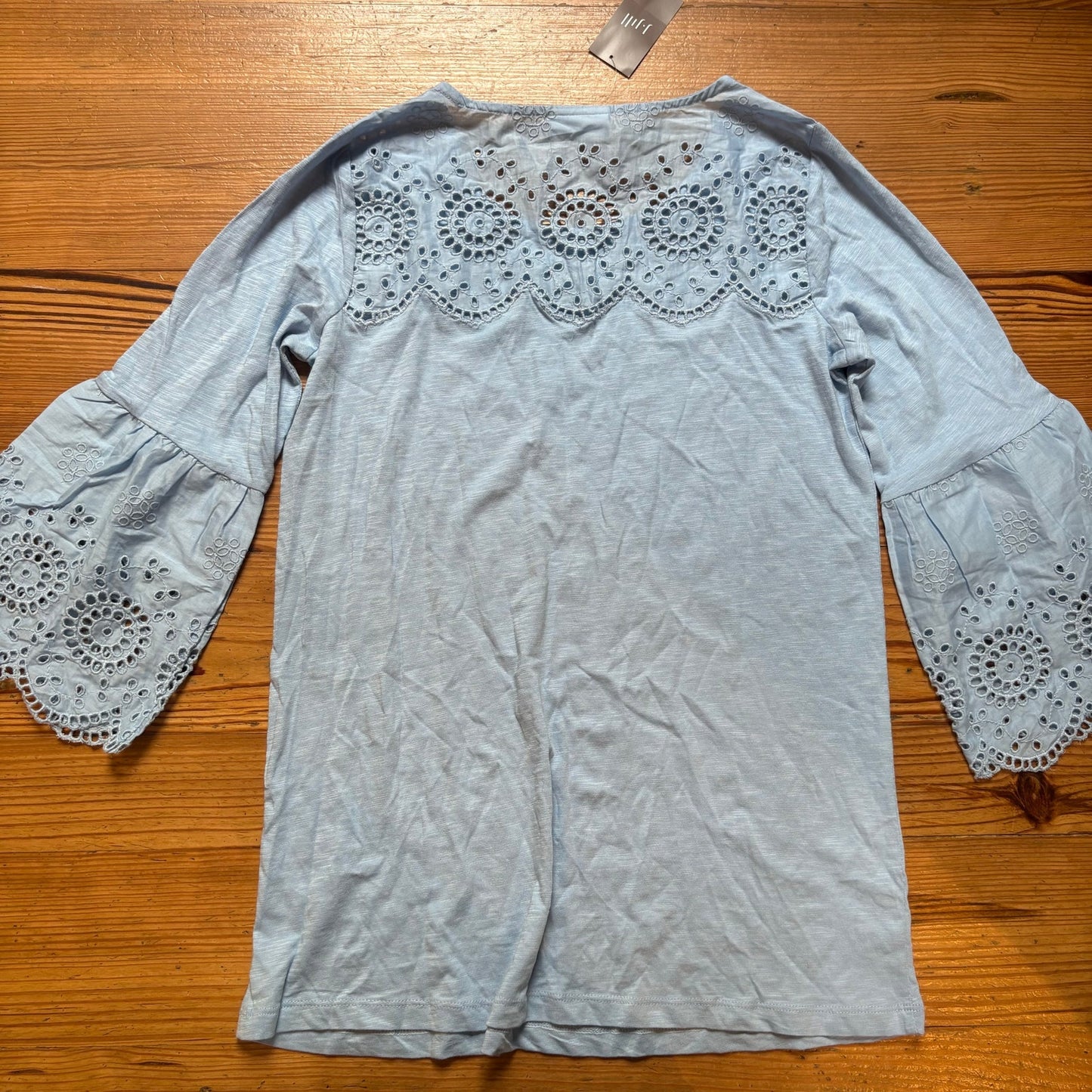 NWT J.Jill light blue eyelet quarter sleeve cotton tunic shirt SIZE XS