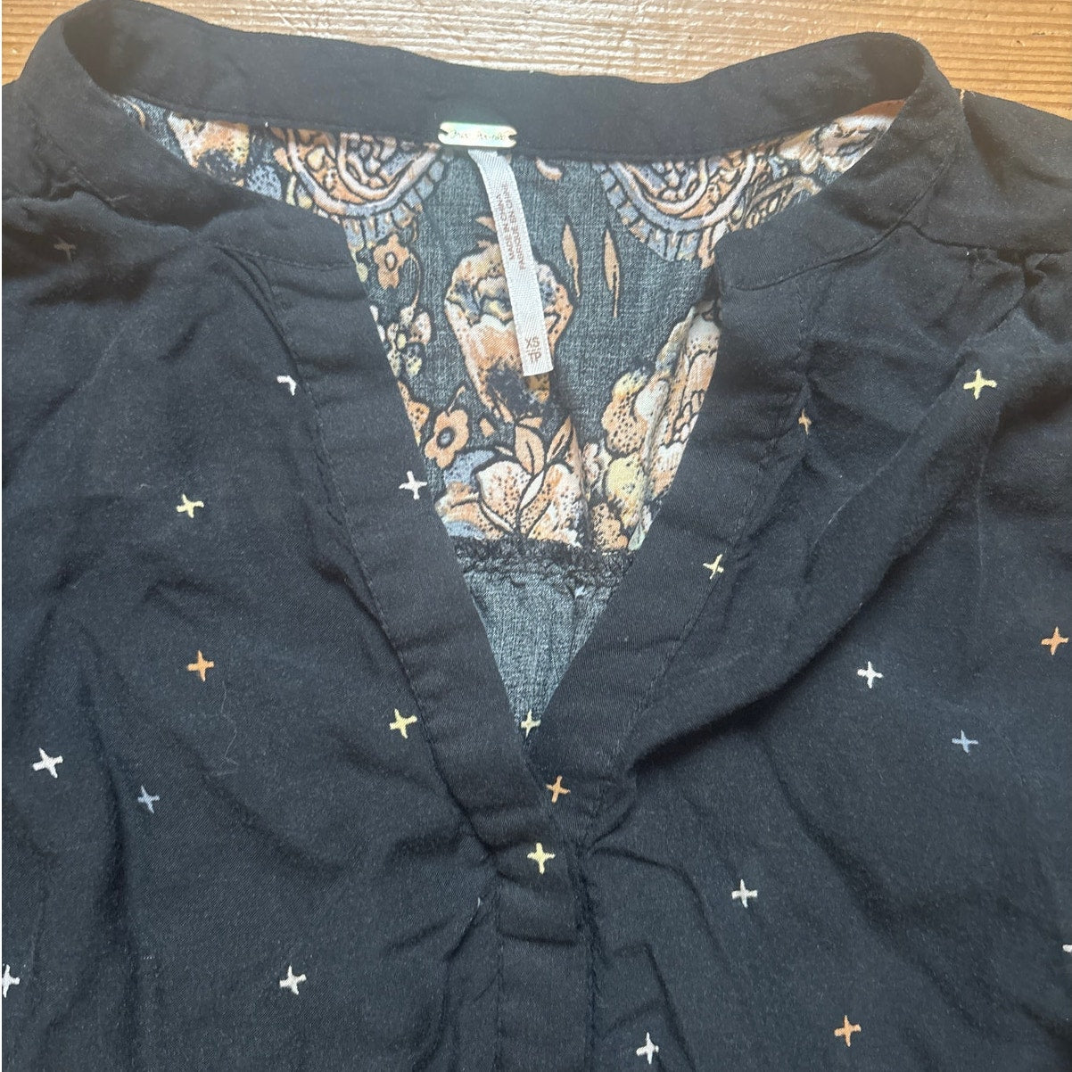 Free People Sierra Valley black floral long sleeve dress SIZE XS