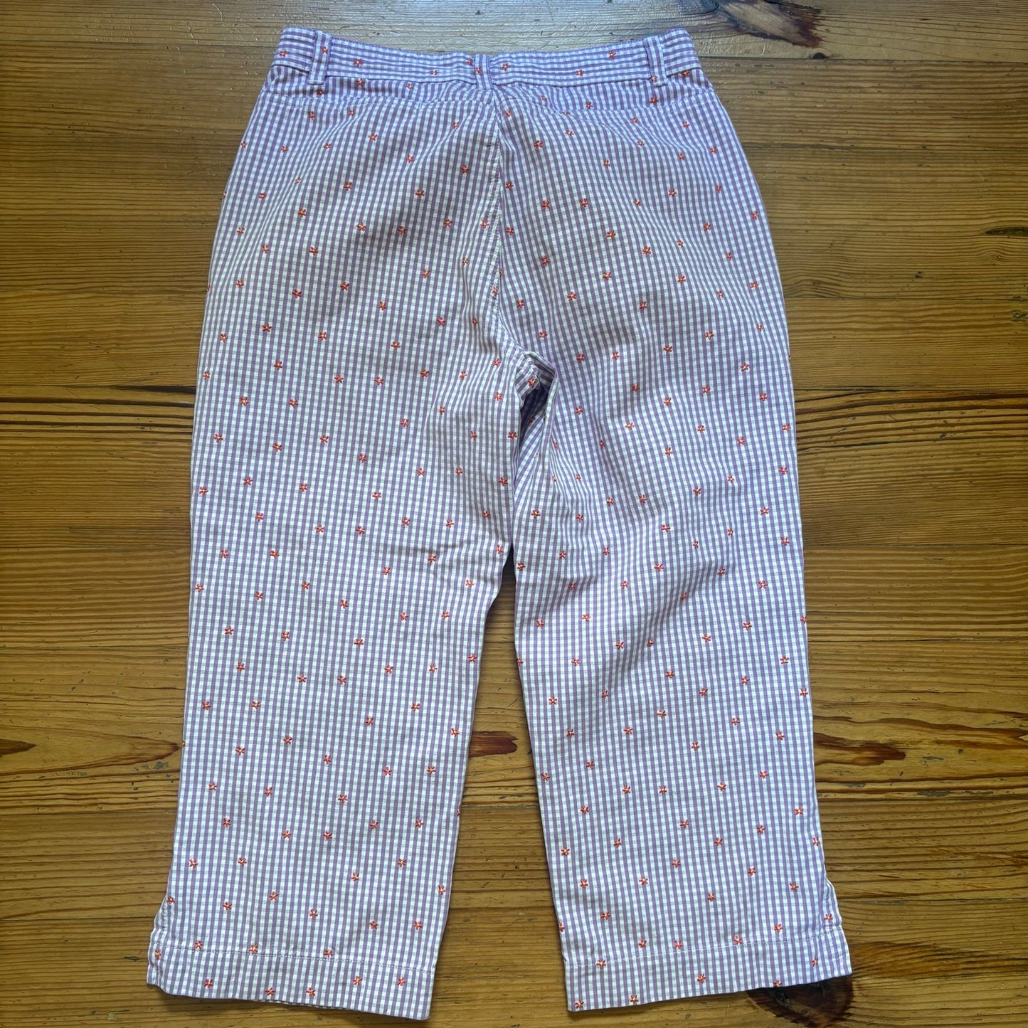 Liz Claiborne purple check gingham floral embroidered cropped pants SIZE 8