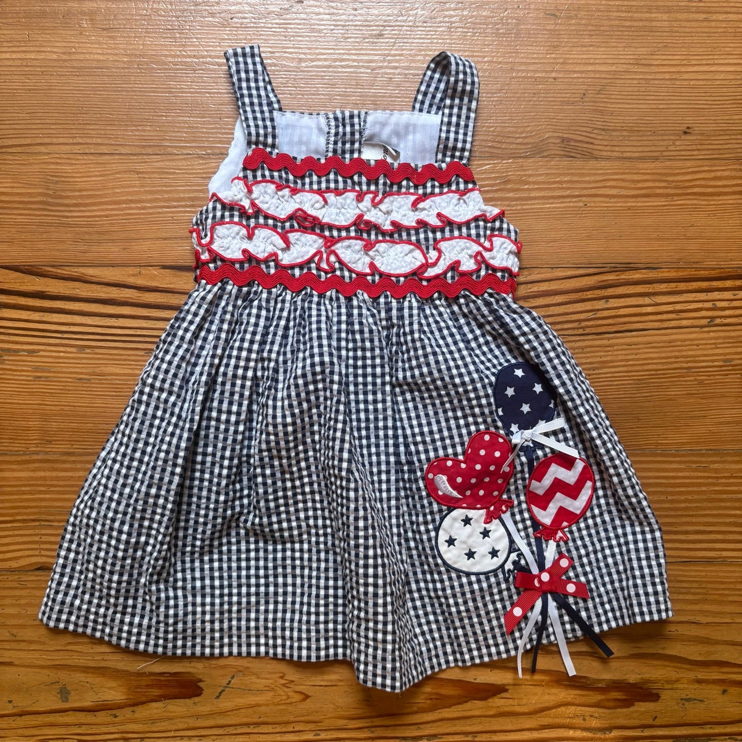Rare Editions blue checkered American balloon sleeveless baby dress SIZE 12M