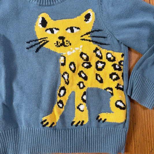 Amazon Essentials blue yellow jaguar graphic knit toddler crew sweater SIZE 4-5