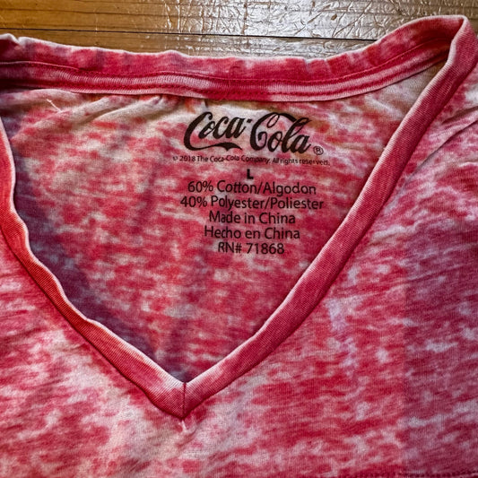 Coca-Cola red white distressed sheer short sleeve tee shirt SIZE L