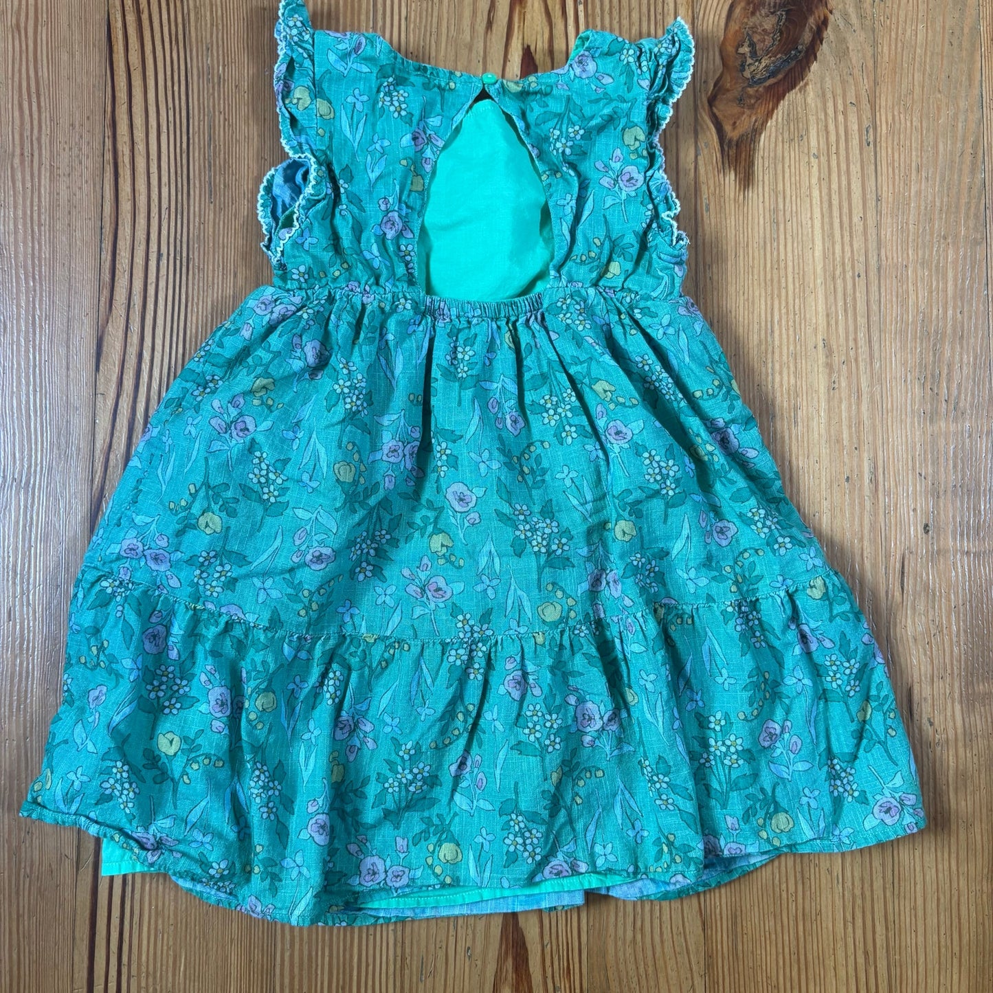 Cat & Jack green floral tiered open back ruffle accent girls dress SIZE 8