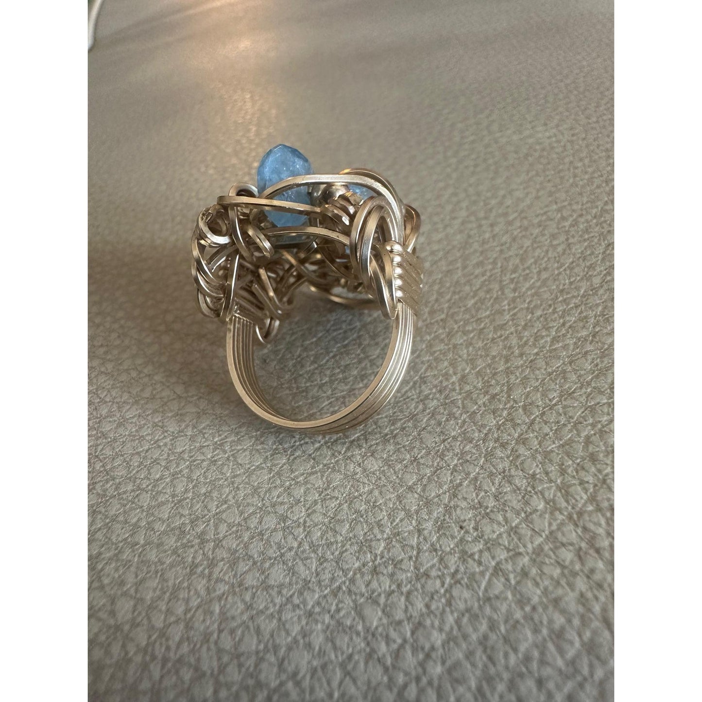 14kt Gold Filled wire ring with Aquamarine Stones Size 6