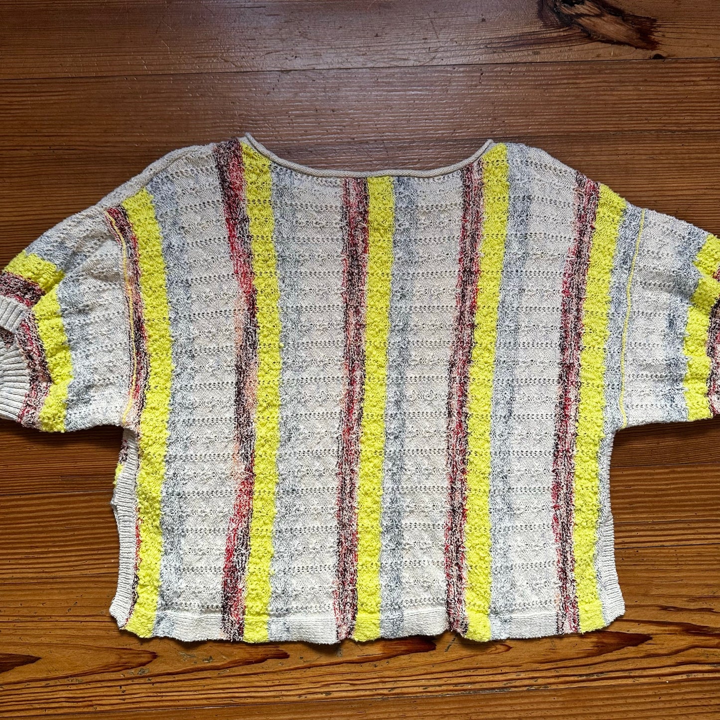 Pilcro neutral neon color loose knit cropped short sleeve shirt SIZE S