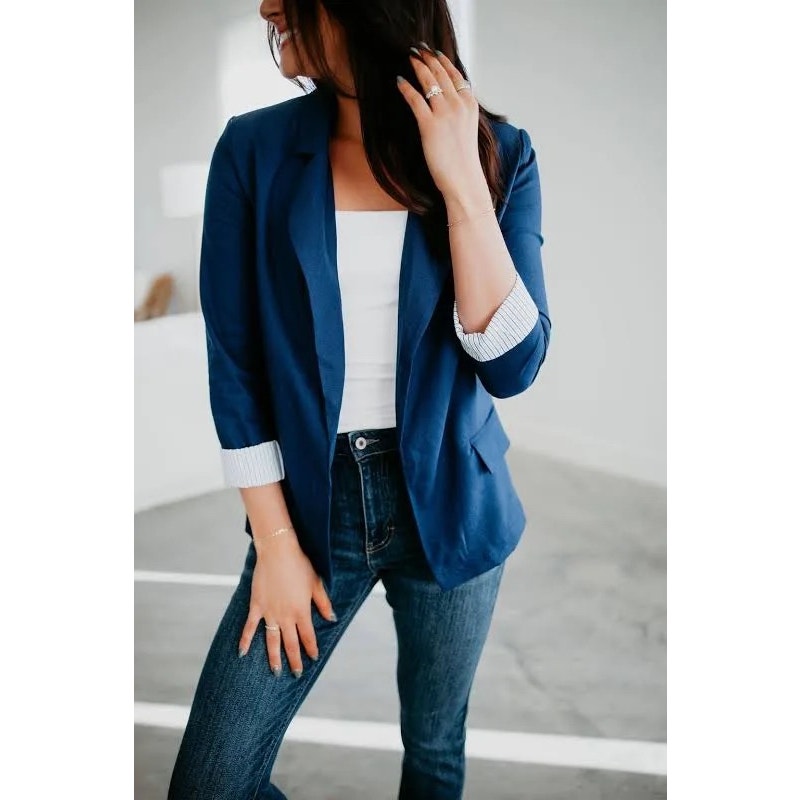 Love Tree navy blue linen button blazer SIZE S