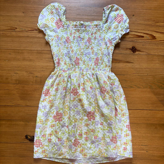 LOFT pastel floral smocked short sleeve puff sleeve midi dress SIZE L