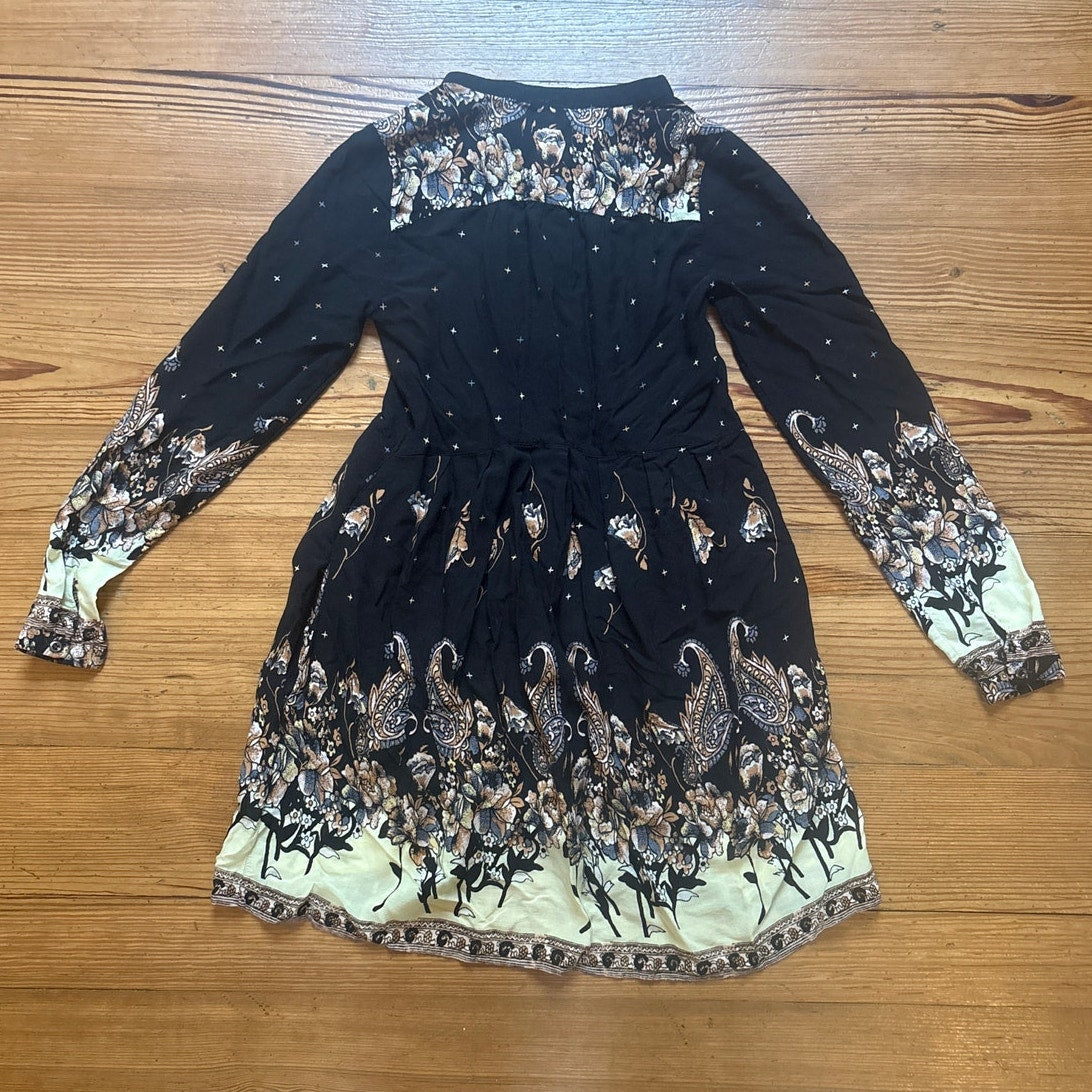 Free People Sierra Valley black floral long sleeve dress SIZE XS