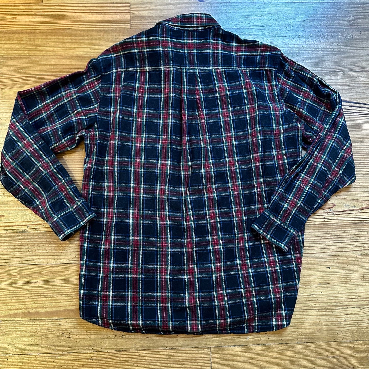 L.L.Bean blue red plaid heavy cotton long sleeve button up shirt SIZE L