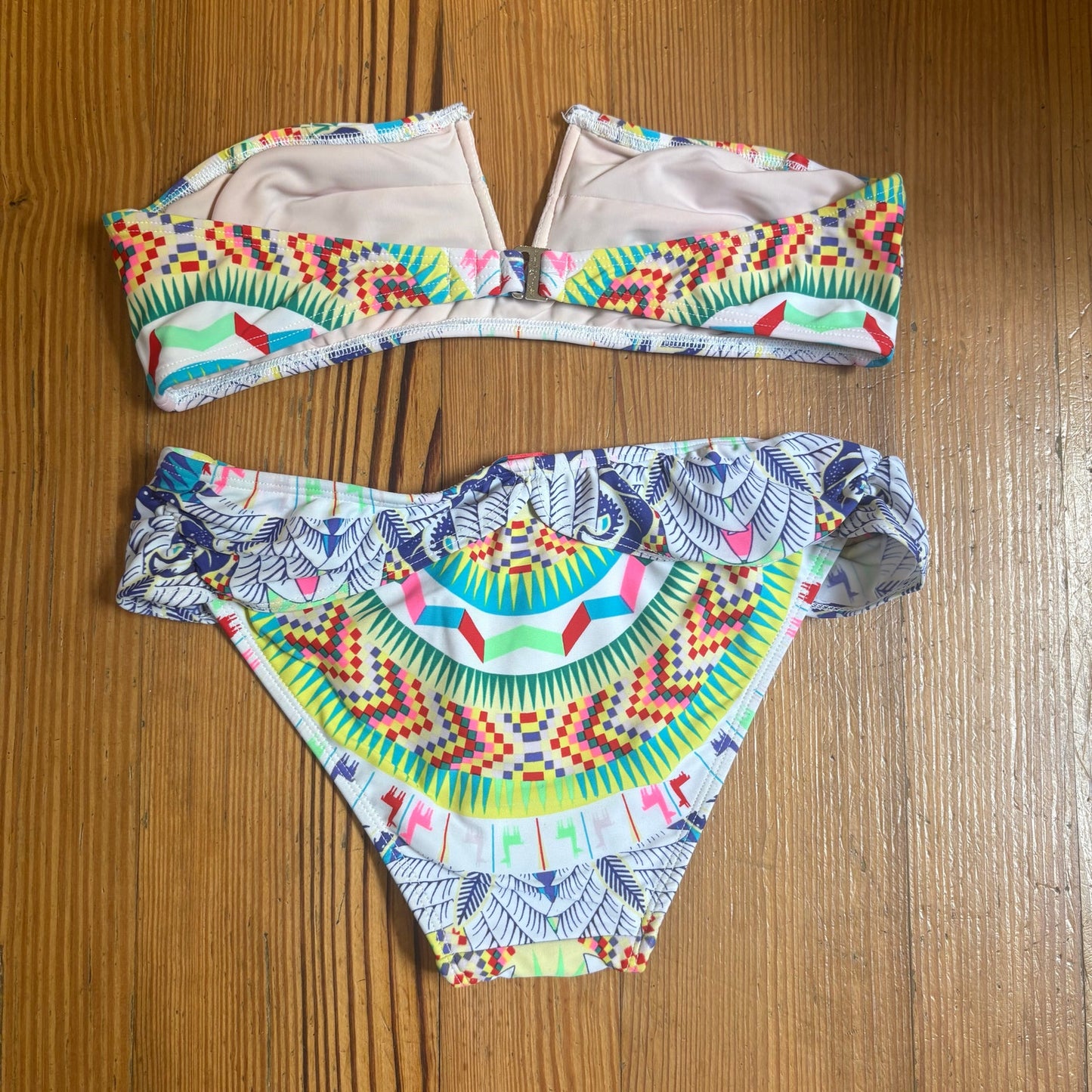 Mara Hoffman colorful strapless bandeau scalloped bikini swimsuit SIZE M