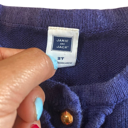 Janie and Jack dark navy blue button scalloped toddler cardigan sweater SIZE 2T
