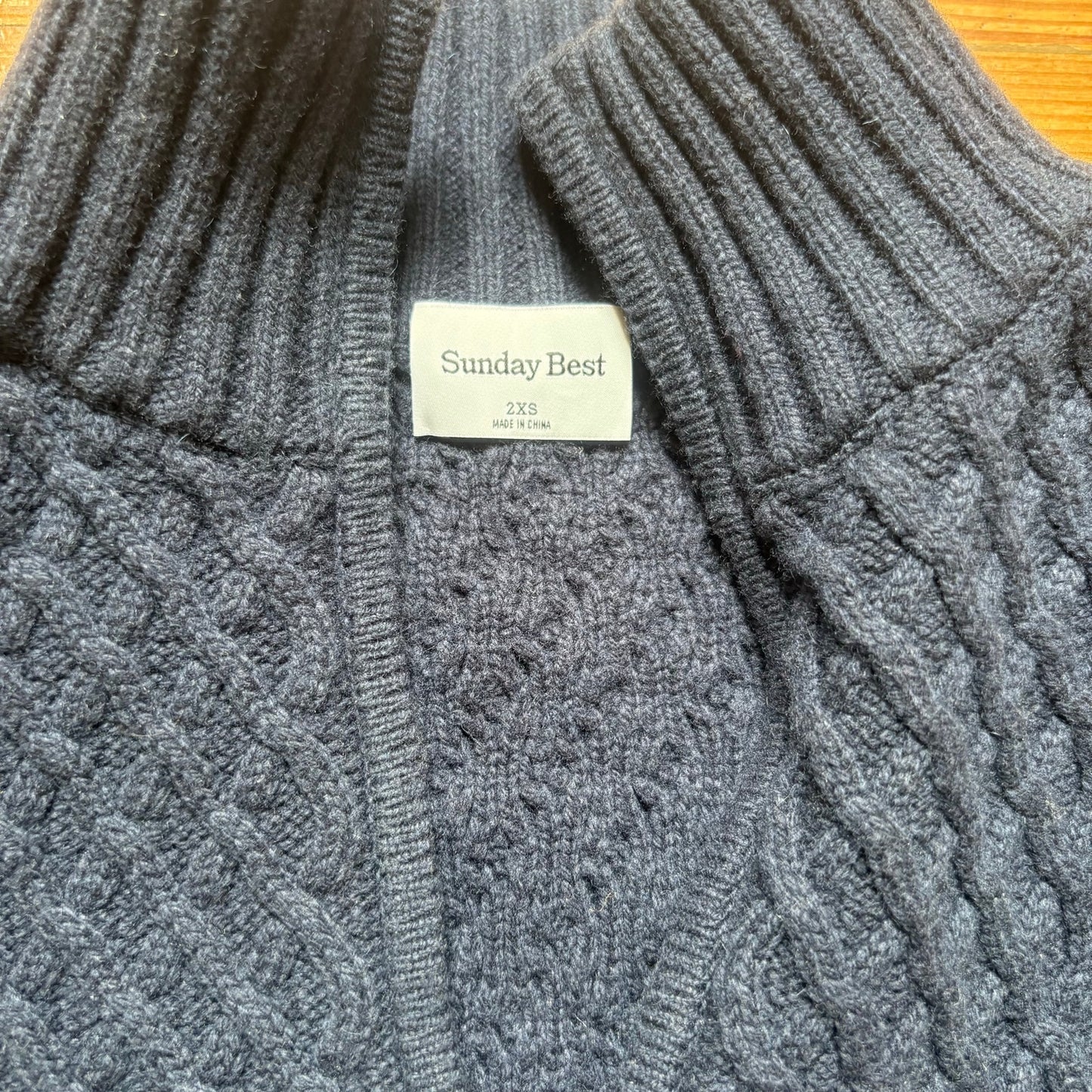 Sunday Best dark blue merino wool quarter zip henley cable knit sweater SIZE XXS